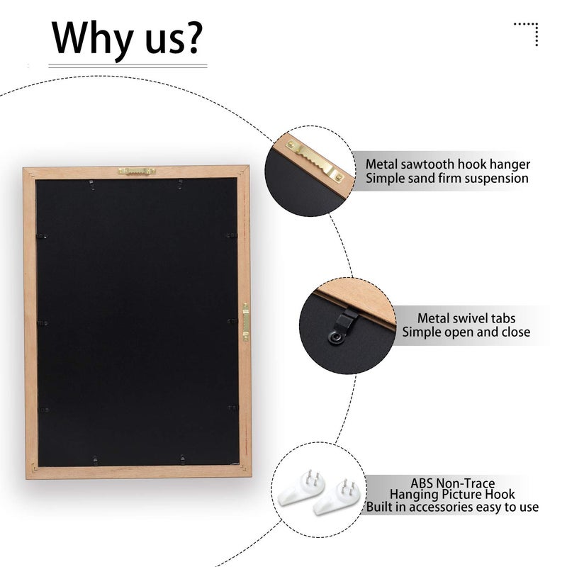 ELSKER&HOME Picture Frame-Made for 2 x 8.5x11 Inch Documents or 14x20 Inch Photos with Black Mat & Golden Rim (Double Mat, Wall Mount, Wood & Plastic) - Image 5